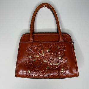 Patricia Nash Small Vintage Embossed Leather satchel with Gold Accents